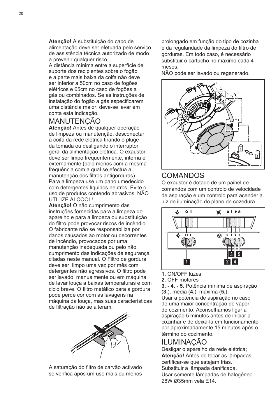 Manutenção, Comandos, Iluminação | Electrolux EFT635X User Manual | Page 20 / 100