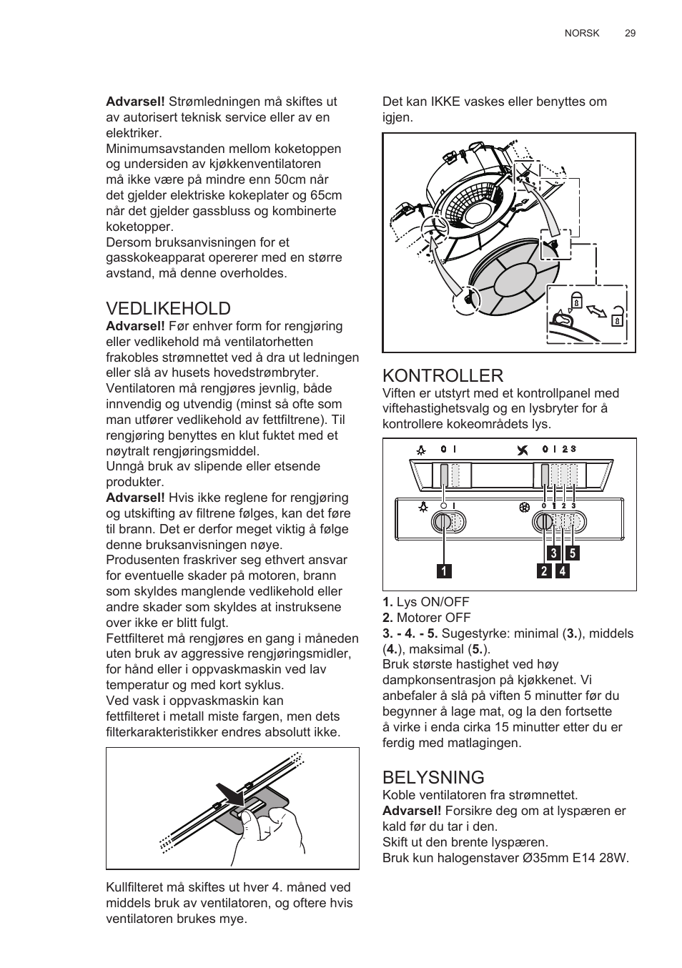 Vedlikehold, Kontroller, Belysning | Electrolux EFT635X User Manual | Page 29 / 100