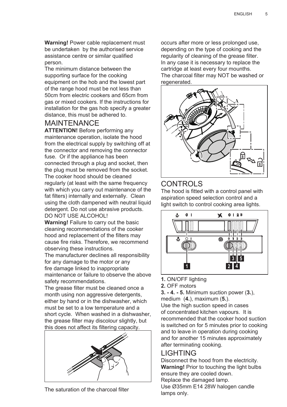 Controls, Lighting, Maintenance | Electrolux EFT635X User Manual | Page 5 / 100