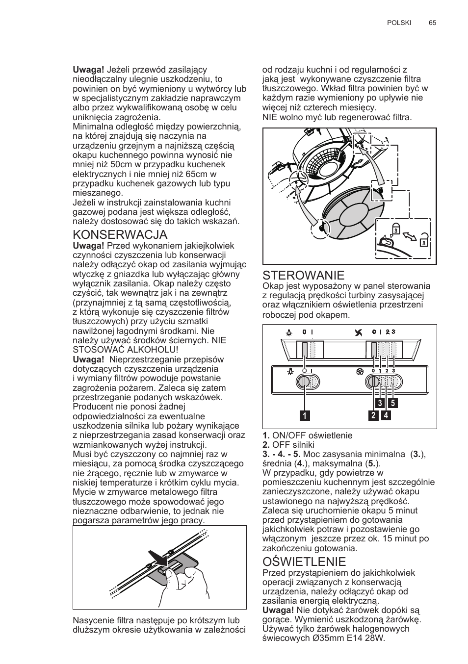 Konserwacja, Sterowanie, Oświetlenie | Electrolux EFT635X User Manual | Page 65 / 100