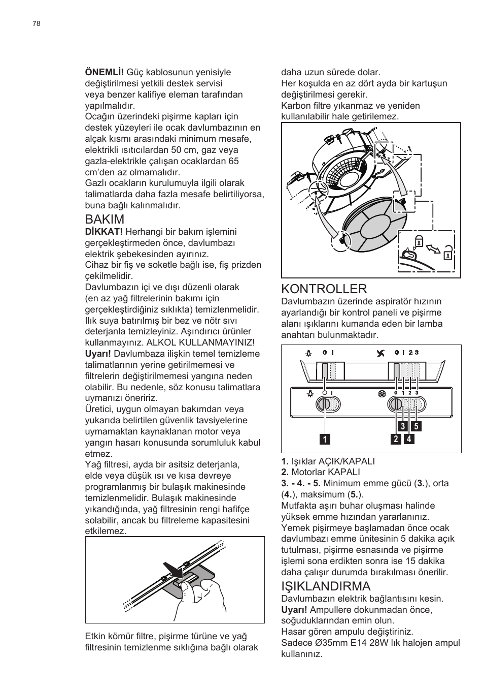 Bakim, Kontroller, Işiklandirma | Electrolux EFT635X User Manual | Page 78 / 100