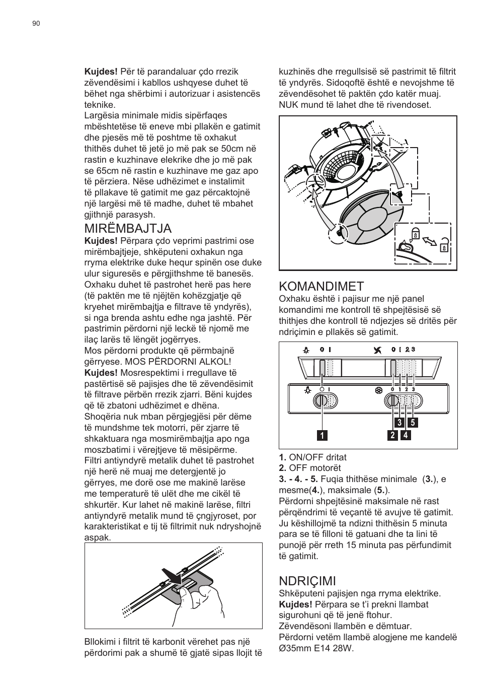 Mirëmbajtja, Komandimet, Ndriçimi | Electrolux EFT635X User Manual | Page 90 / 100