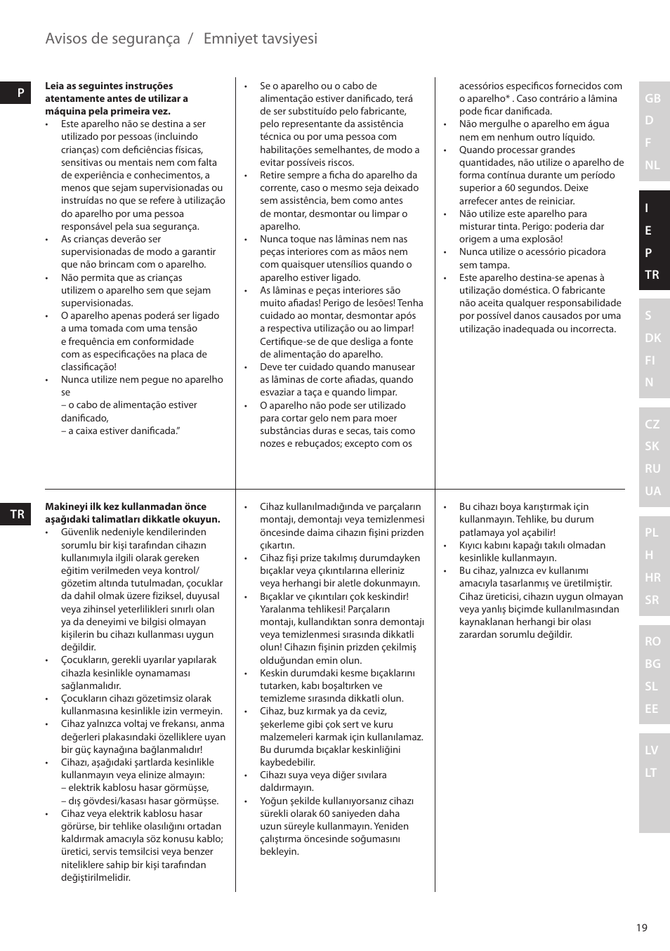 Avisos de segurança, Emniyet tavsiyesi | Electrolux ESTM5400 User Manual | Page 19 / 100