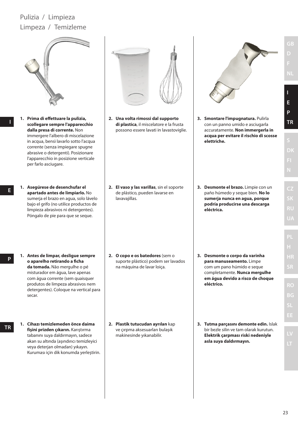 Pulizia, Limpieza, Limpeza / başlarken | Temizleme | Electrolux ESTM5400 User Manual | Page 23 / 100