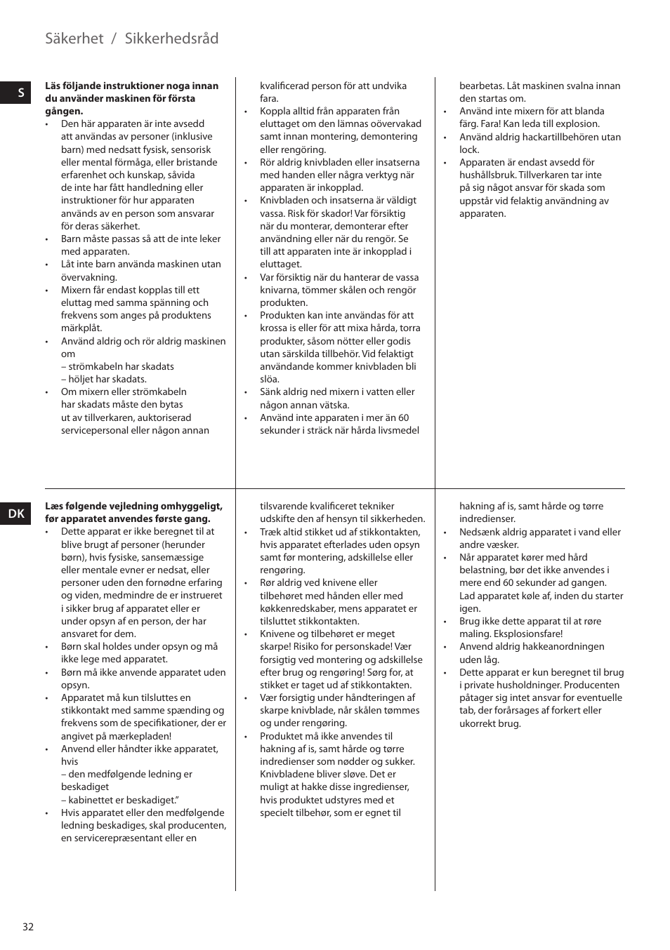 Säkerhet, Sikkerhedsråd | Electrolux ESTM5400 User Manual | Page 32 / 100