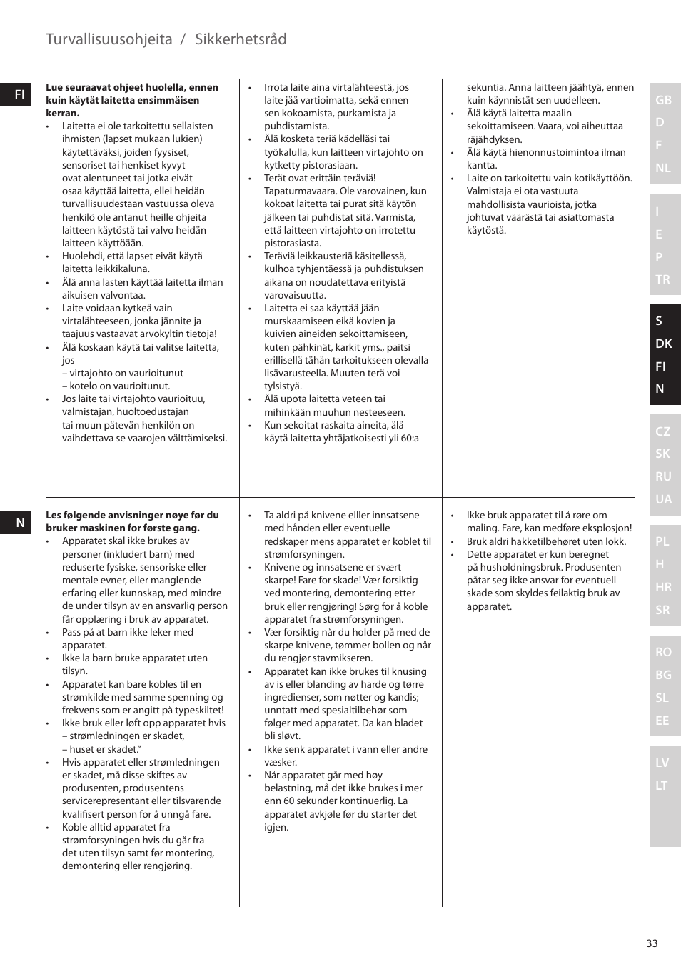 Turvallisuusohjeita, Sikkerhetsråd | Electrolux ESTM5400 User Manual | Page 33 / 100
