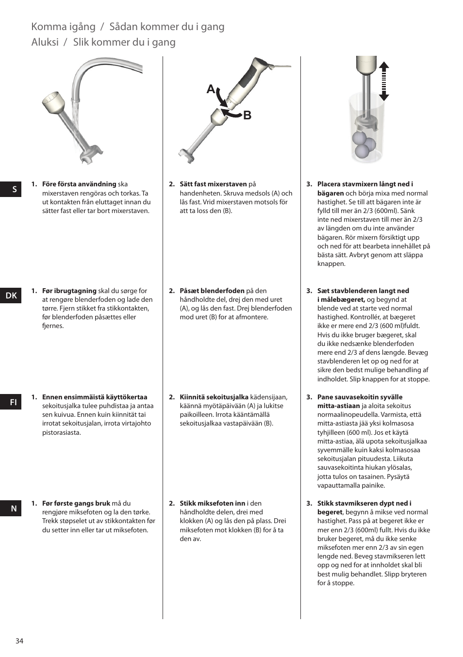 Komma igång, Sådan kommer du i gang, Aluksi | Slik kommer du i gang | Electrolux ESTM5400 User Manual | Page 34 / 100