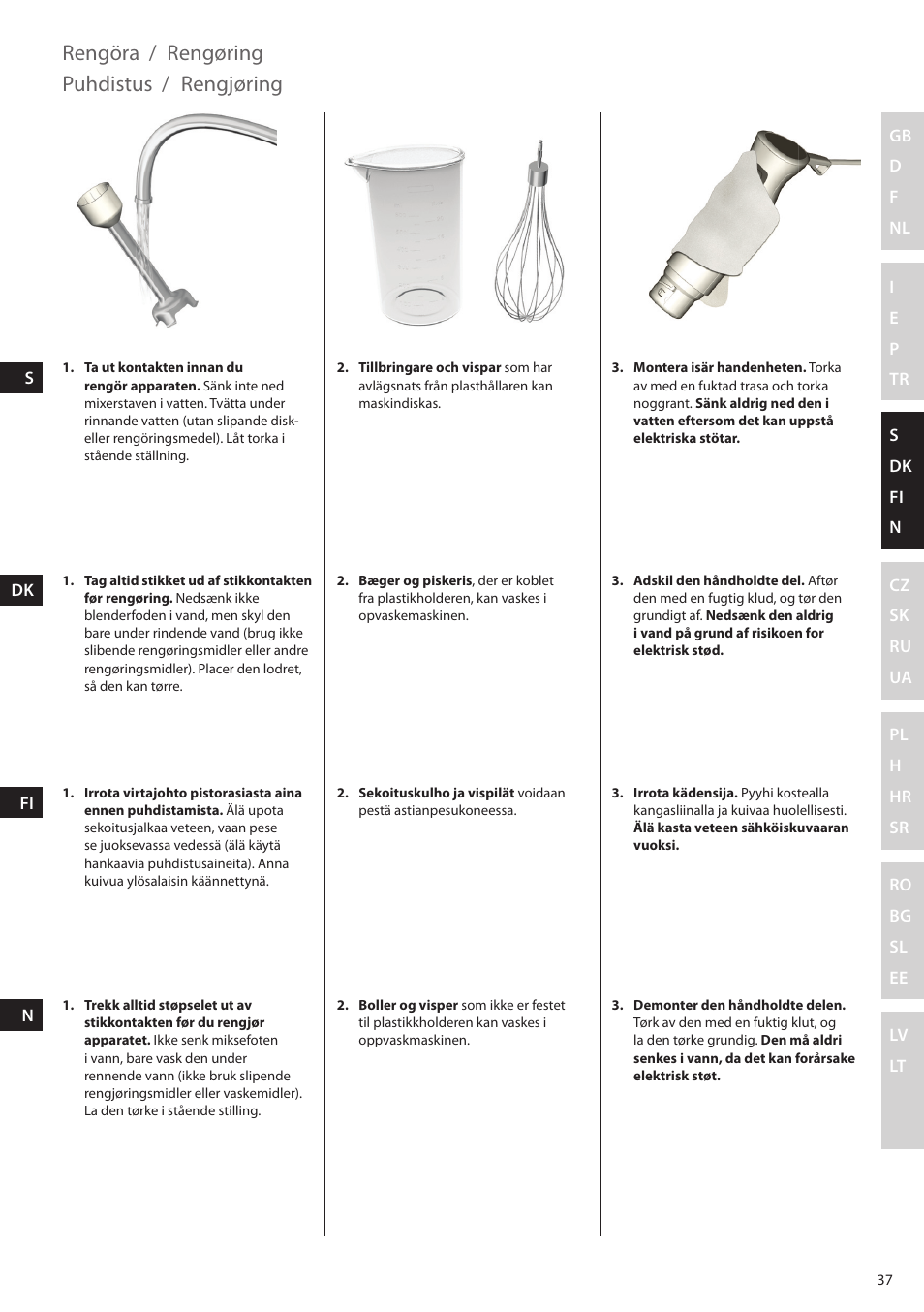 Rengöra, Rengøring, Puhdistus / slik kommer du i gang | Rengjøring | Electrolux ESTM5400 User Manual | Page 37 / 100