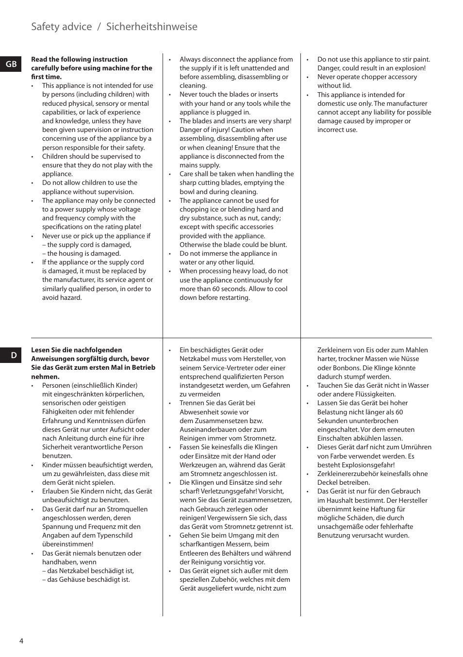 Safety advice, Sicherheitshinweise, Gb d | Electrolux ESTM5400 User Manual | Page 4 / 100