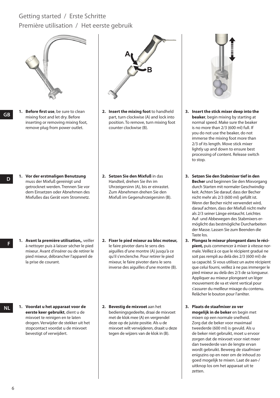Getting started, Erste schritte, Première utilisation | Het eerste gebruik | Electrolux ESTM5400 User Manual | Page 6 / 100