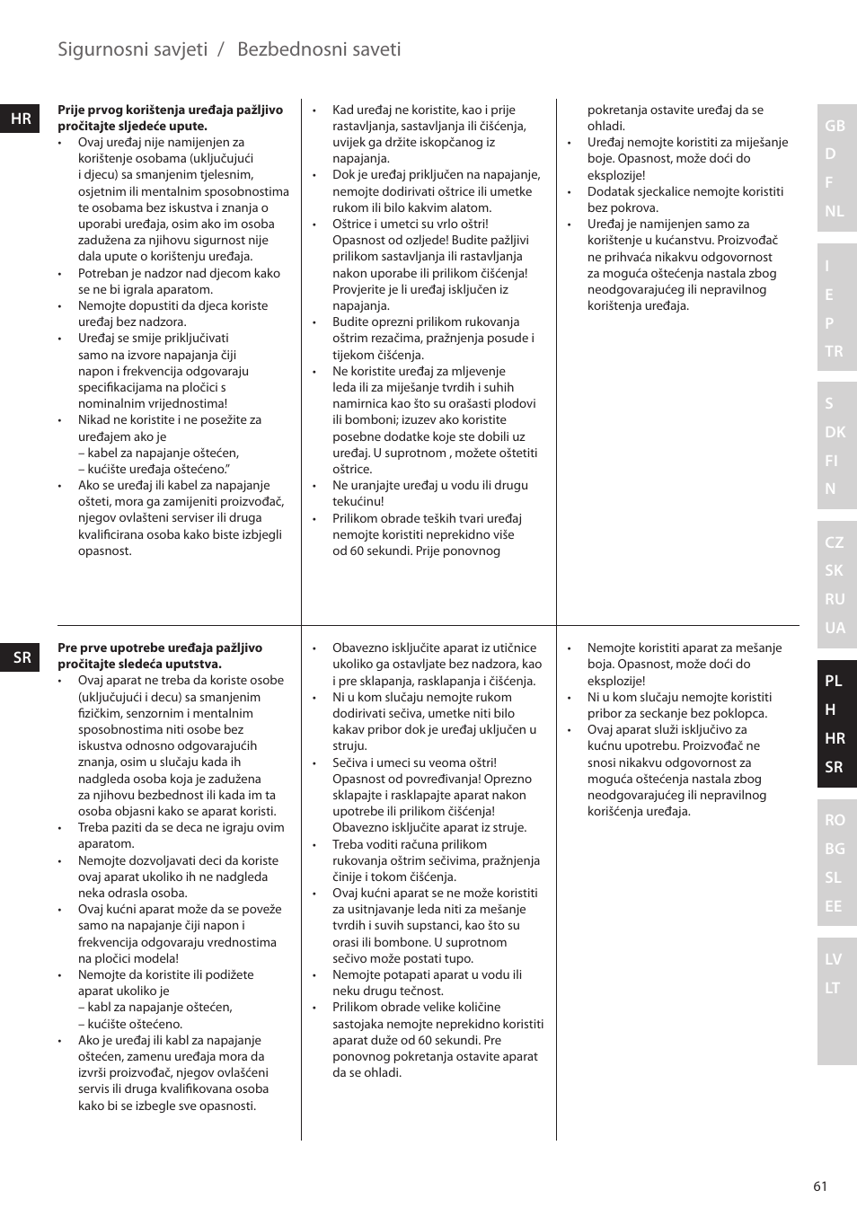 Sigurnosni savjeti, Bezbednosni saveti | Electrolux ESTM5400 User Manual | Page 61 / 100