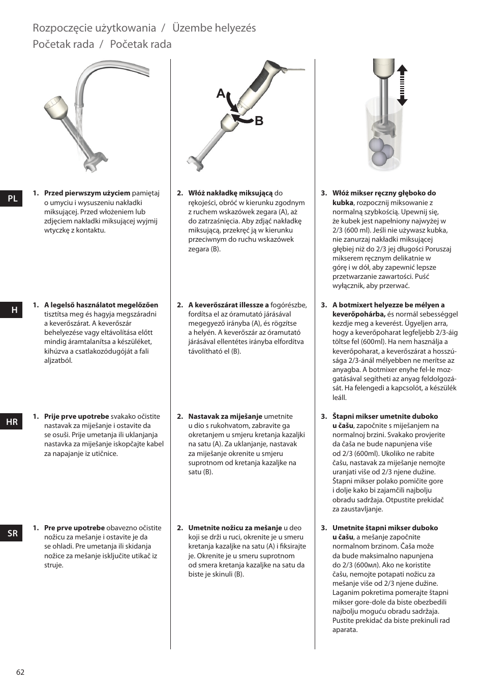 Rozpoczęcie użytkowania, Üzembe helyezés, Početak rada | Electrolux ESTM5400 User Manual | Page 62 / 100