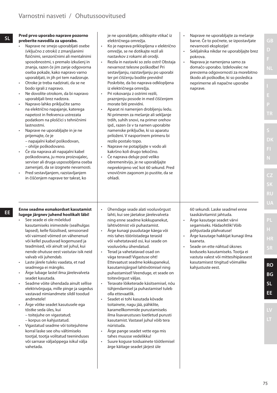 Varnostni nasveti, Ohutussoovitused | Electrolux ESTM5400 User Manual | Page 75 / 100