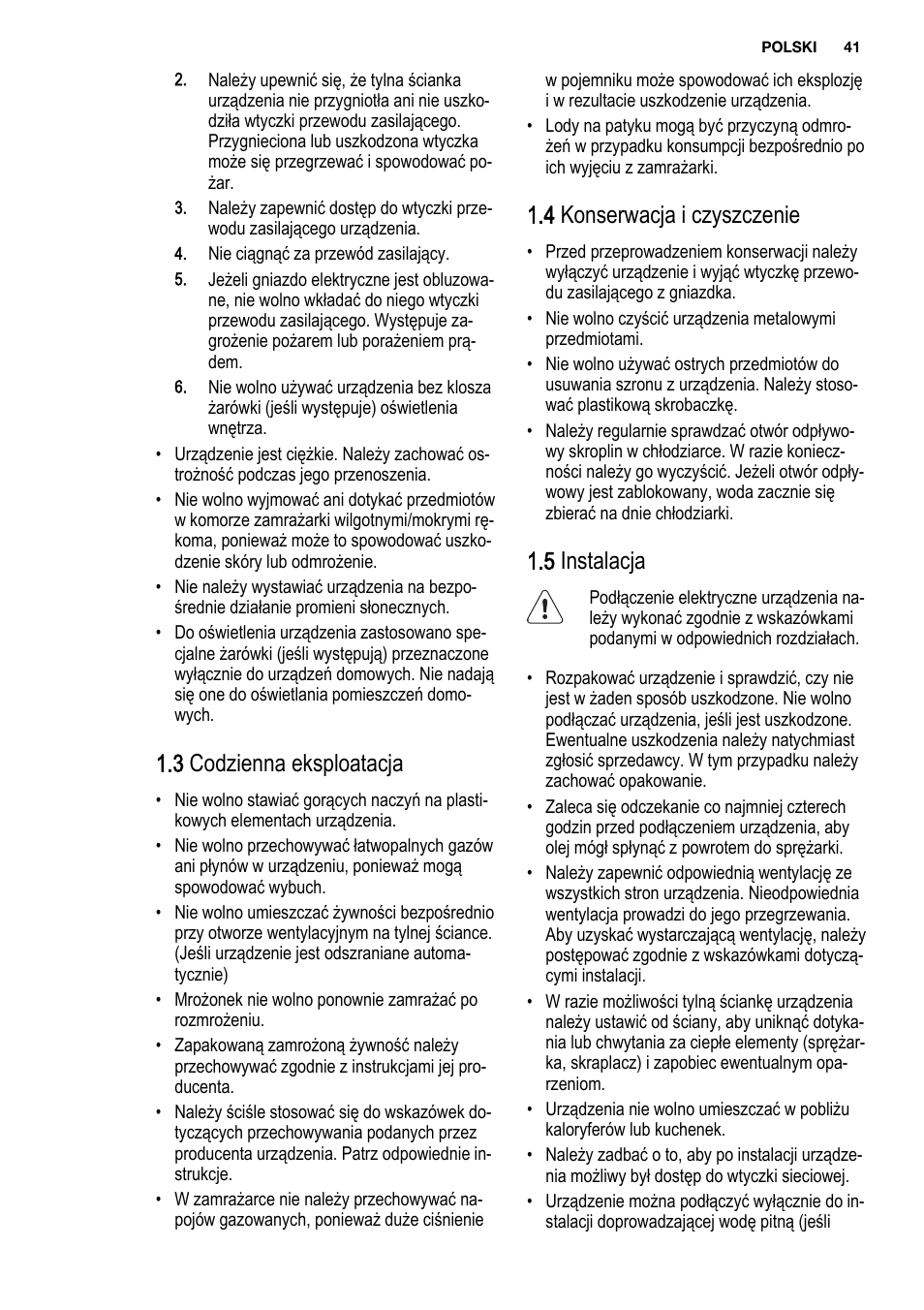 3 codzienna eksploatacja, 4 konserwacja i czyszczenie, 5 instalacja | Electrolux ENF4451AOX User Manual | Page 41 / 80