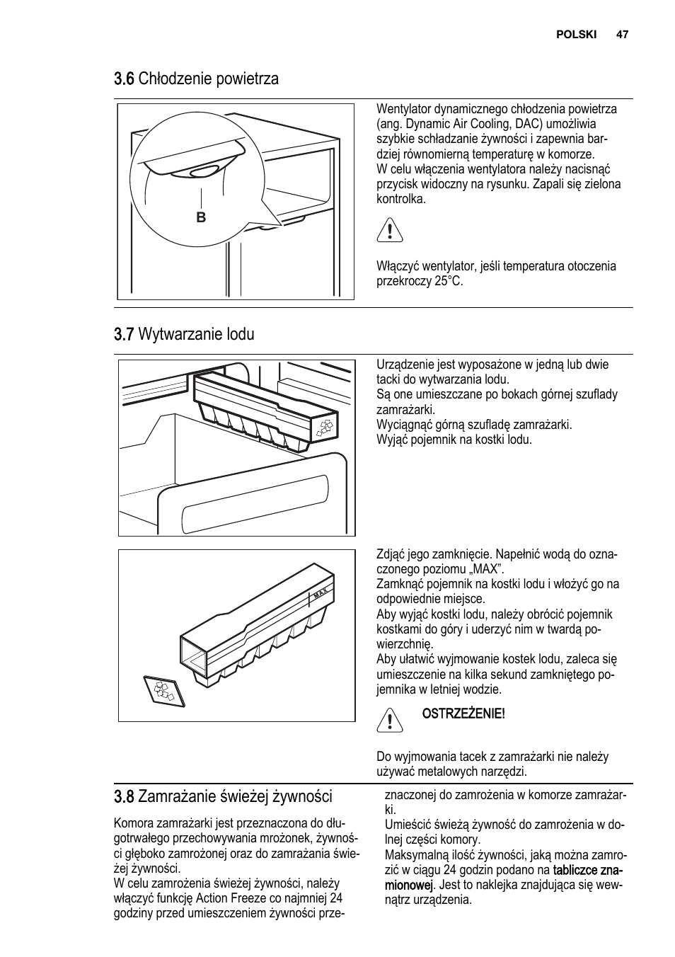 6 chłodzenie powietrza, 7 wytwarzanie lodu, 8 zamrażanie świeżej żywności | Electrolux ENF4451AOX User Manual | Page 47 / 80