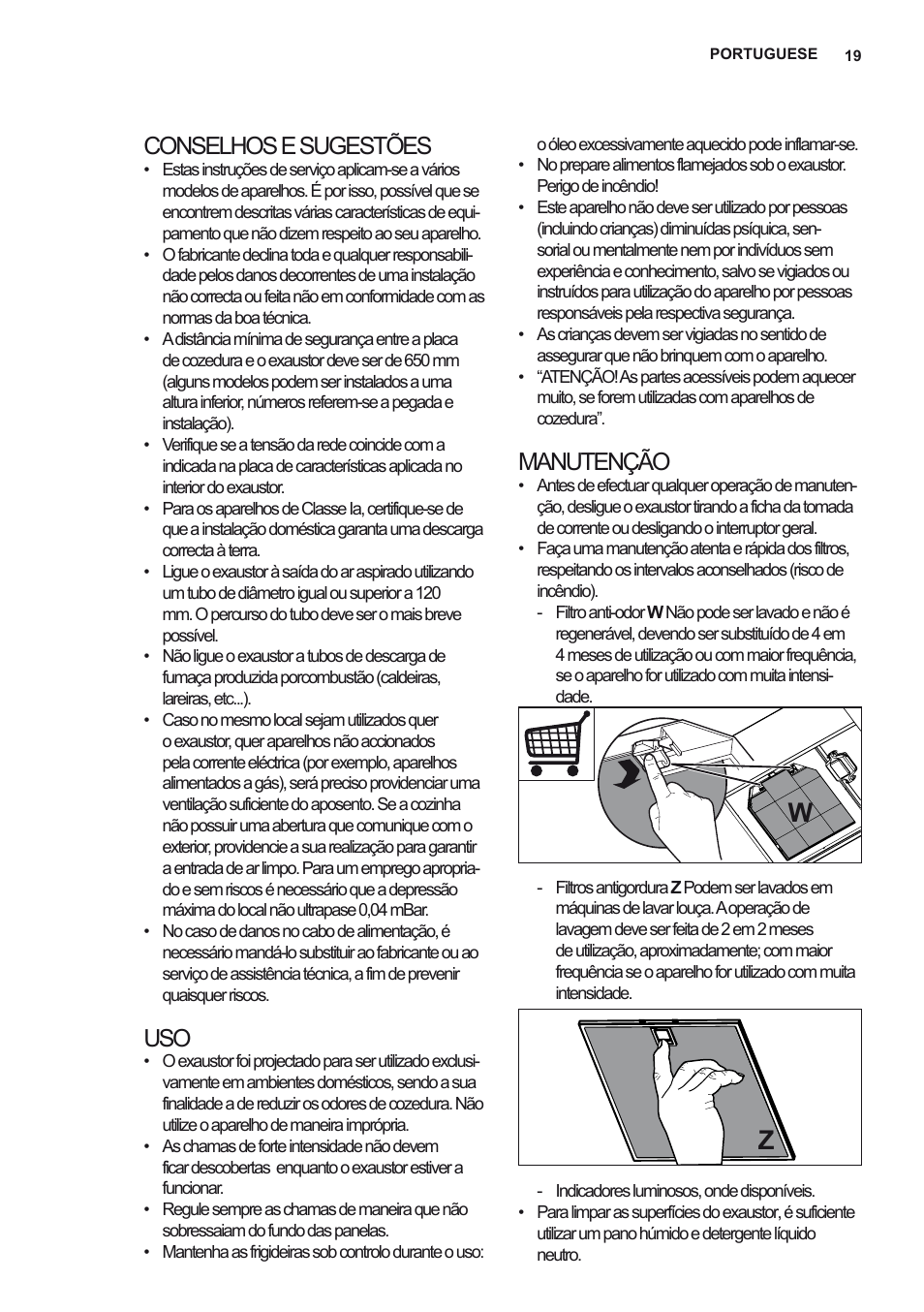 Conselhos e sugestões, Manutenção | Electrolux EFV60380BX User Manual | Page 19 / 56