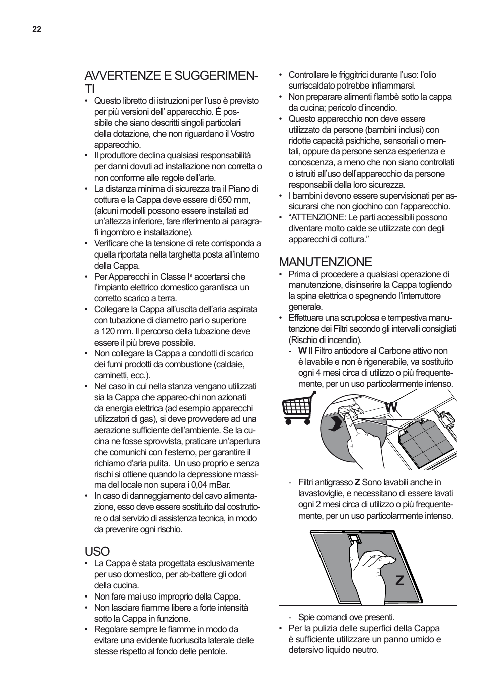 Avvertenze e suggerimen- ti, Manutenzione | Electrolux EFV60380BX User Manual | Page 22 / 56