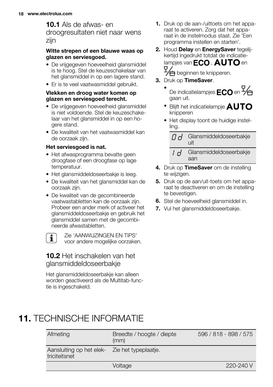 Technische informatie, 2 het inschakelen van het glansmiddeldoseerbakje | Electrolux ESI6700RAX User Manual | Page 18 / 76