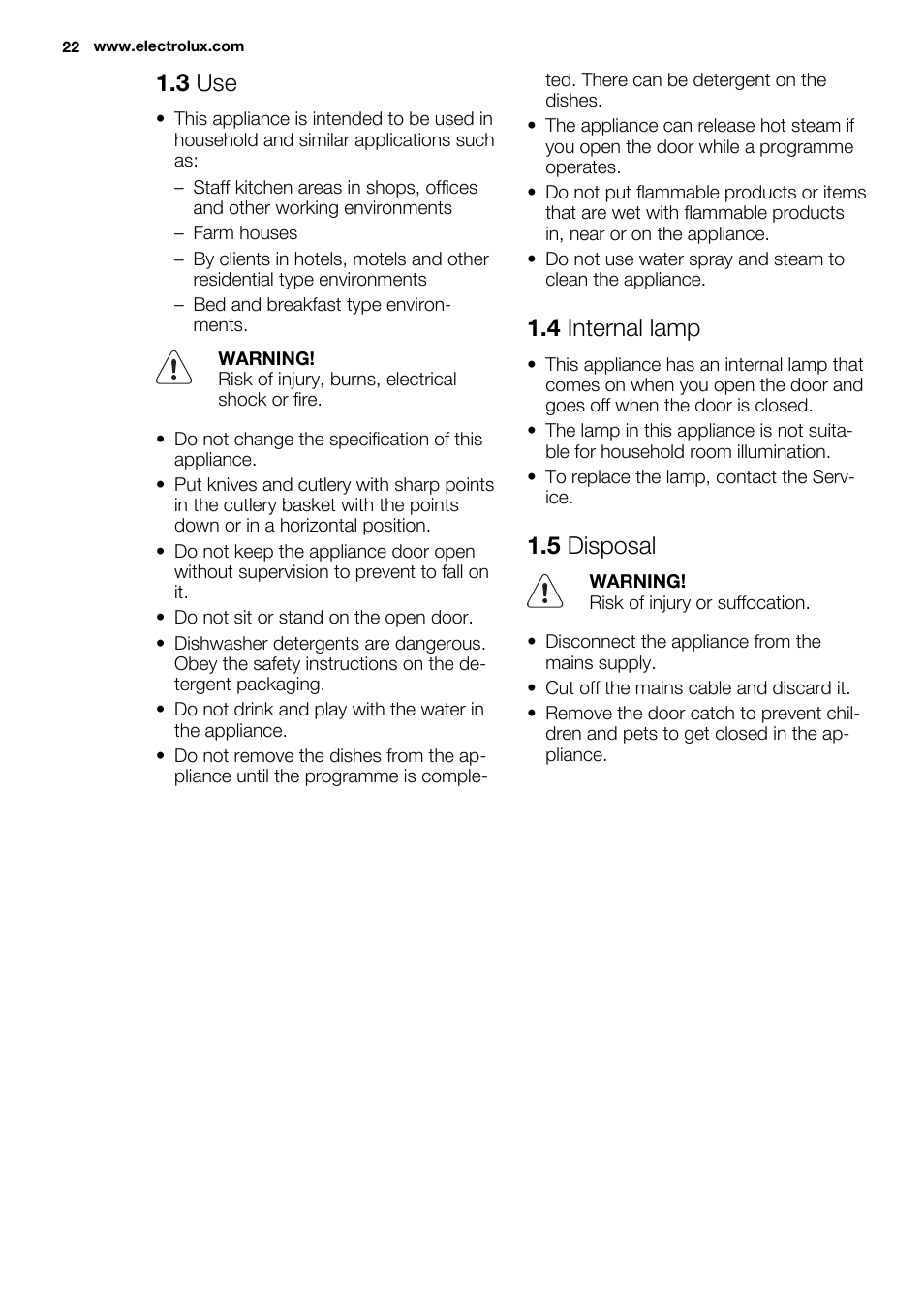 3 use, 4 internal lamp, 5 disposal | Electrolux ESI6700RAX User Manual | Page 22 / 76