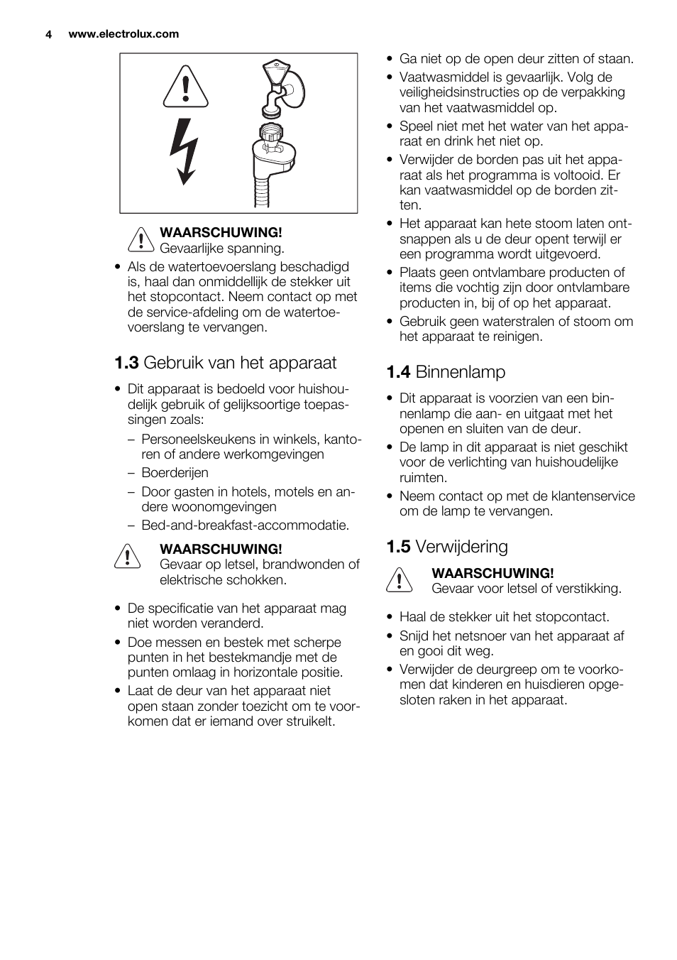 3 gebruik van het apparaat, 4 binnenlamp, 5 verwijdering | Electrolux ESI6700RAX User Manual | Page 4 / 76