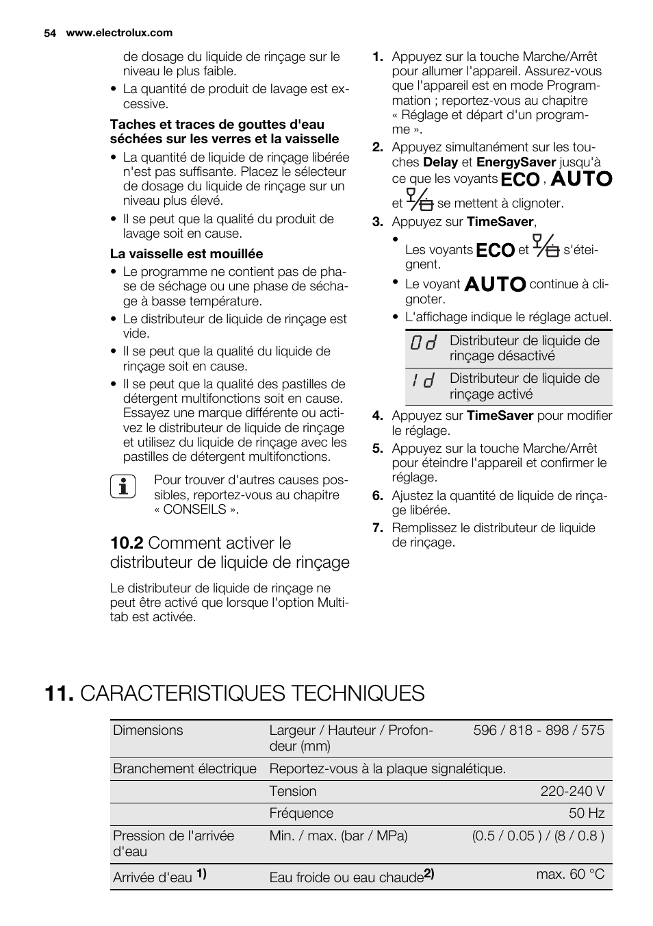 Caracteristiques techniques | Electrolux ESI6700RAX User Manual | Page 54 / 76