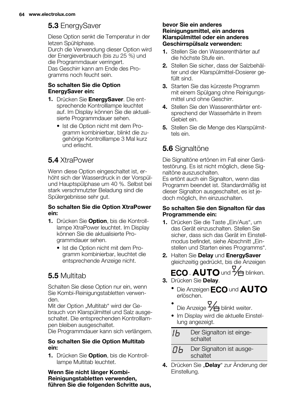 3 energysaver, 4 xtrapower, 5 multitab | 6 signaltöne | Electrolux ESI6700RAX User Manual | Page 64 / 76