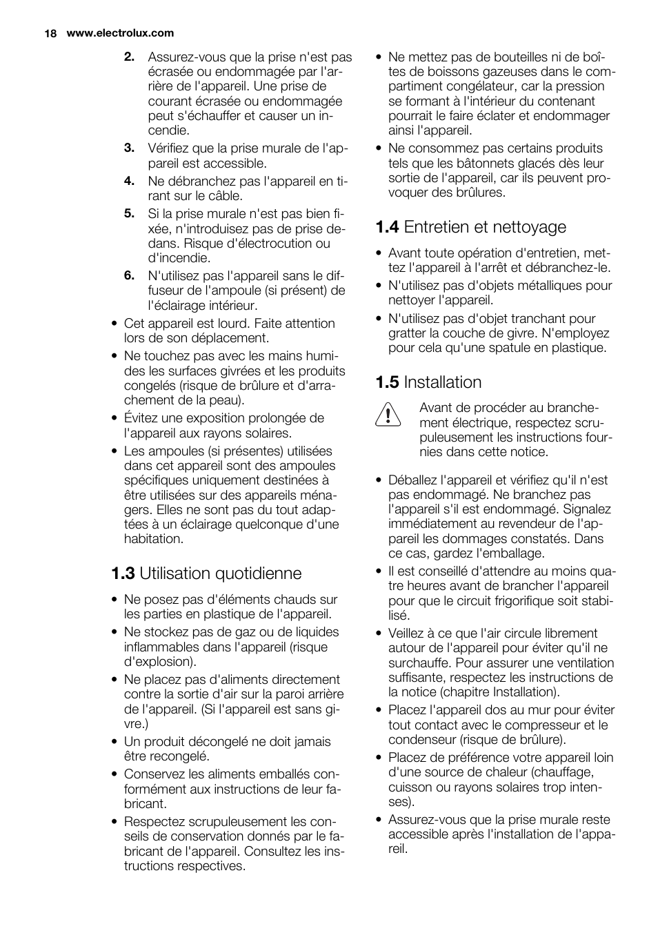 3 utilisation quotidienne, 4 entretien et nettoyage, 5 installation | Electrolux EUG2243AOW User Manual | Page 18 / 44