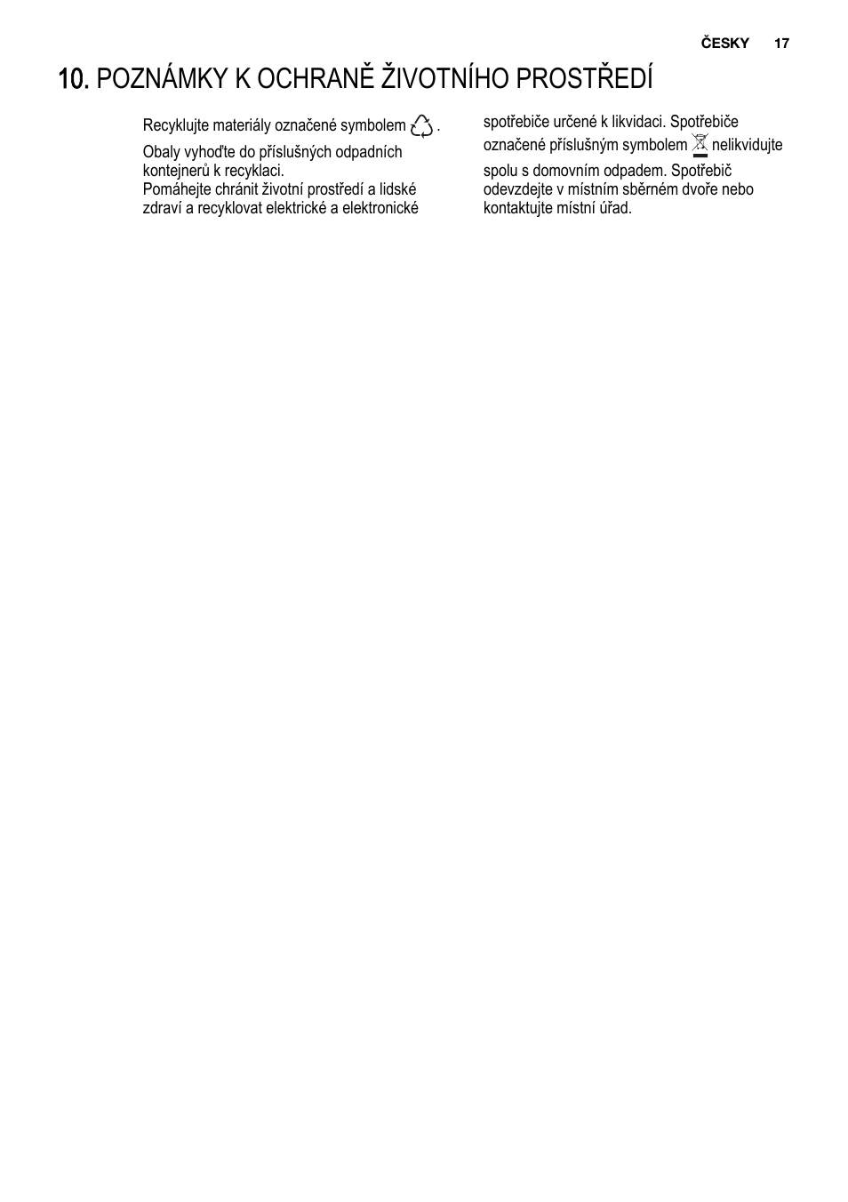 Poznámky k ochraně životního prostředí | Electrolux ENG2913AOW User Manual | Page 17 / 72