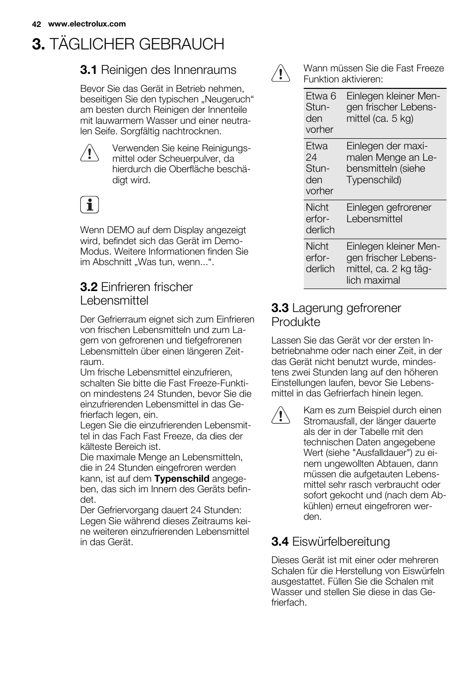 Täglicher gebrauch | Electrolux ENG2913AOW User Manual | Page 42 / 72