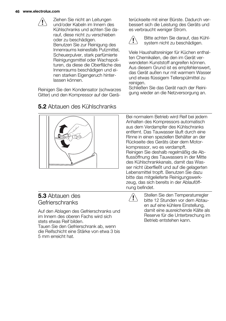 2 abtauen des kühlschranks, 3 abtauen des gefrierschranks | Electrolux ENG2913AOW User Manual | Page 46 / 72