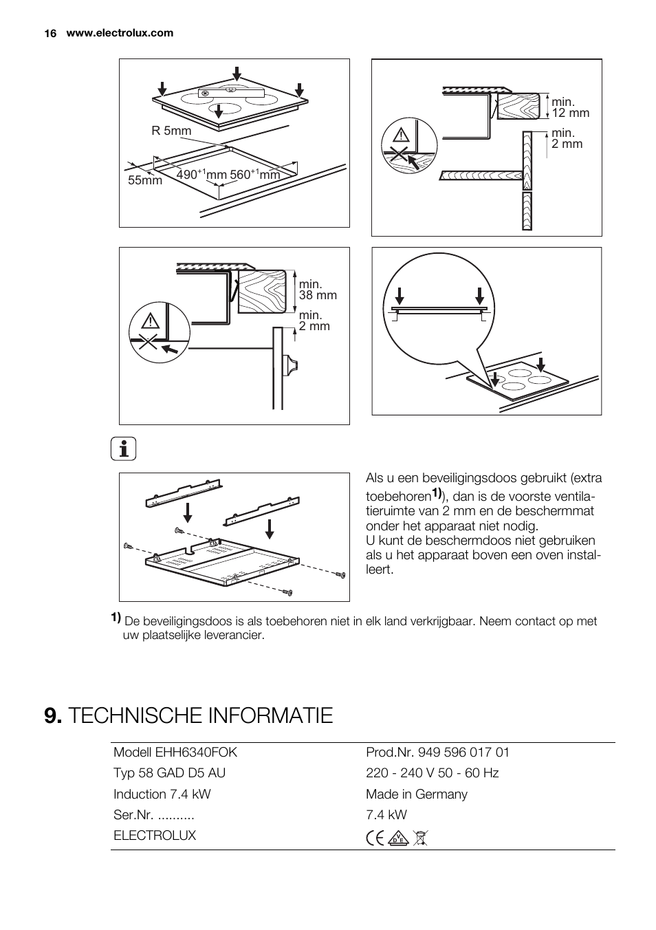 Technische informatie | Electrolux EHH6340FOK User Manual | Page 16 / 68