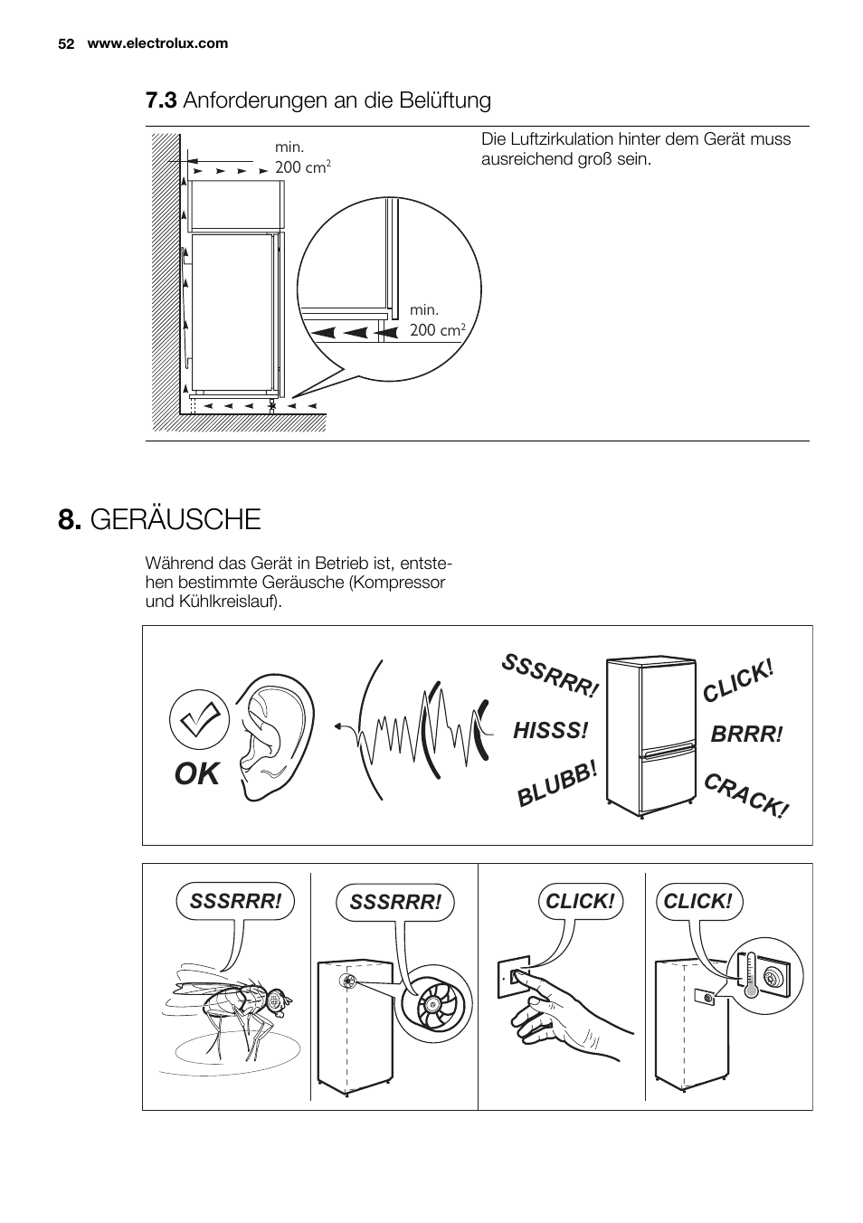 Geräusche | Electrolux ERG3093AOW User Manual | Page 52 / 56