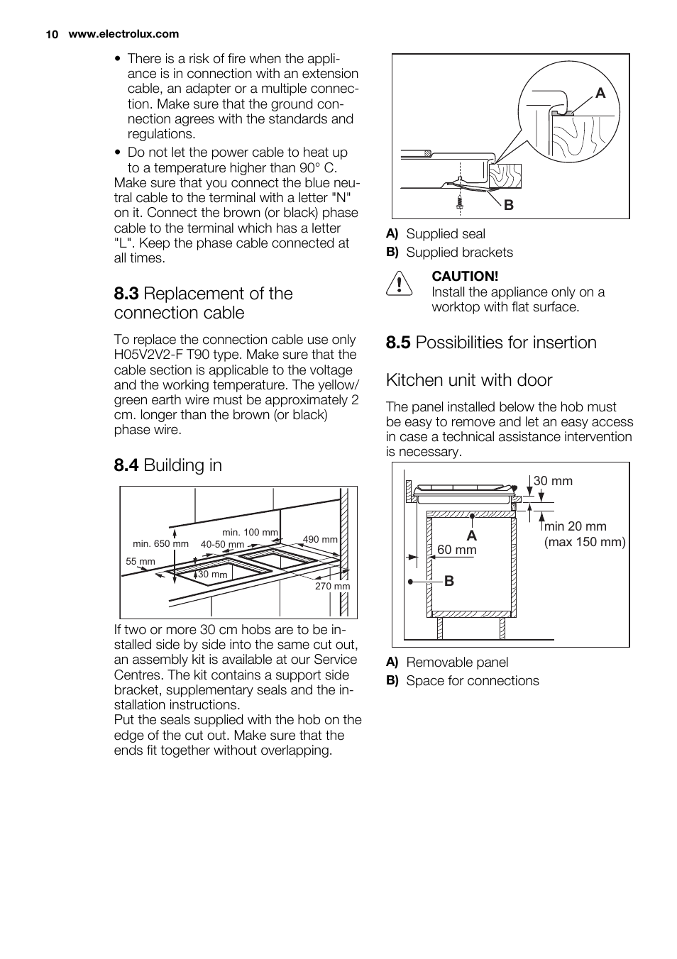 3 replacement of the connection cable, 4 building in | Electrolux EHS3920HOX User Manual | Page 10 / 36