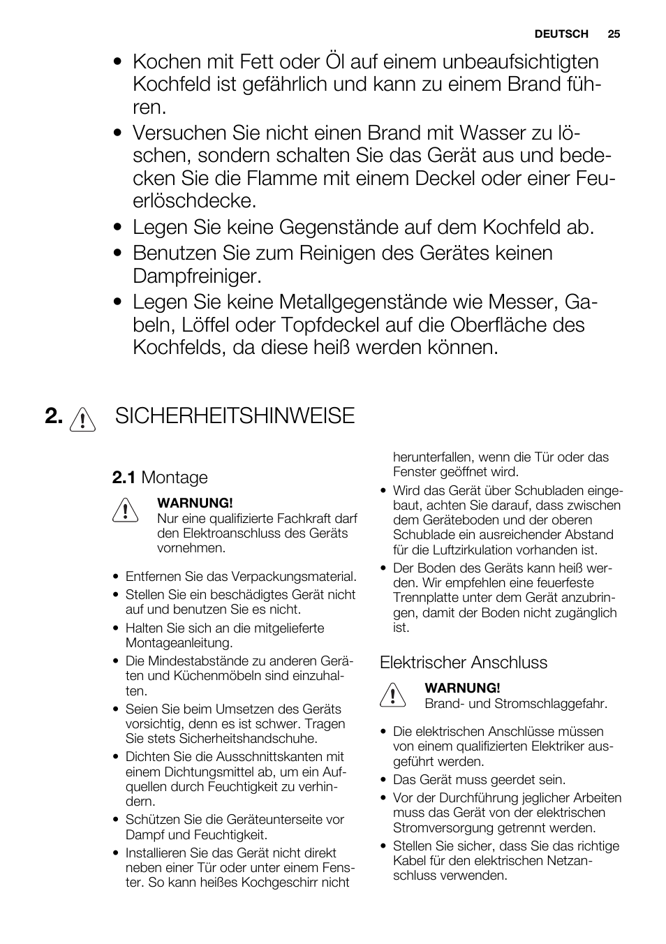 Sicherheitshinweise | Electrolux EHS3920HOX User Manual | Page 25 / 36