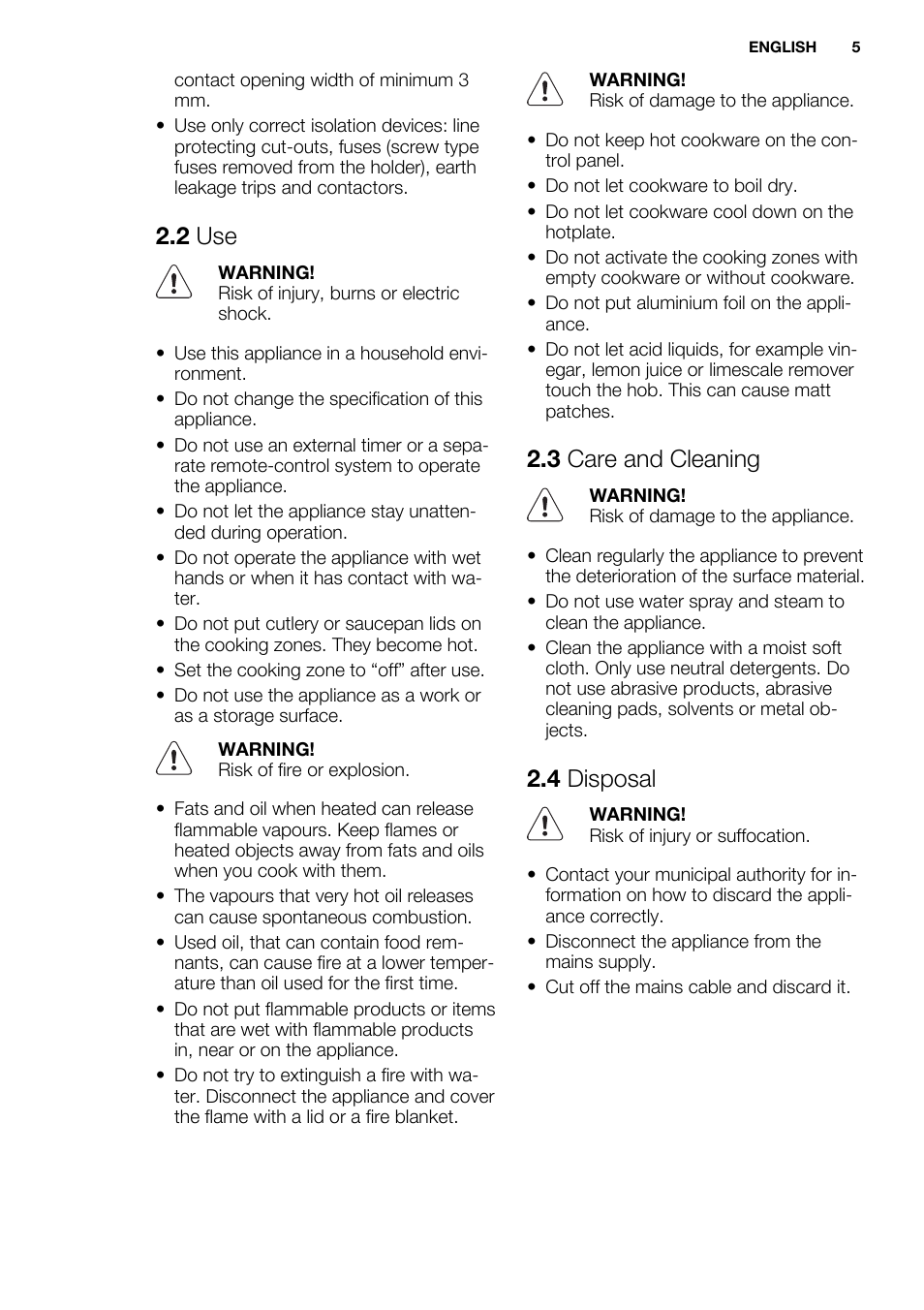 2 use, 3 care and cleaning, 4 disposal | Electrolux EHS3920HOX User Manual | Page 5 / 36