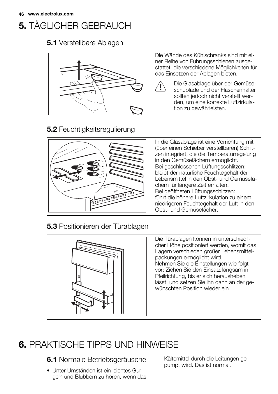 Täglicher gebrauch, Praktische tipps und hinweise | Electrolux ERG1501AOW User Manual | Page 46 / 56