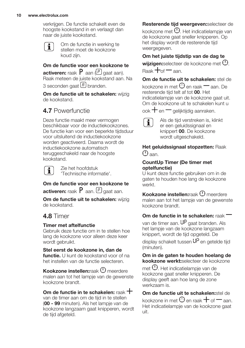 7 powerfunctie, 8 timer | Electrolux EHL7640FOK User Manual | Page 10 / 76