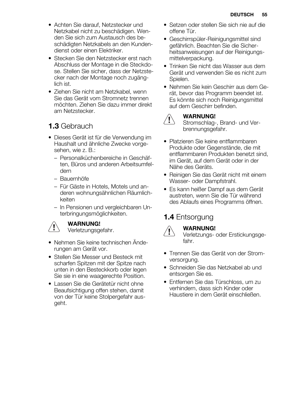 3 gebrauch, 4 entsorgung | Electrolux ESL6552RA User Manual | Page 55 / 72