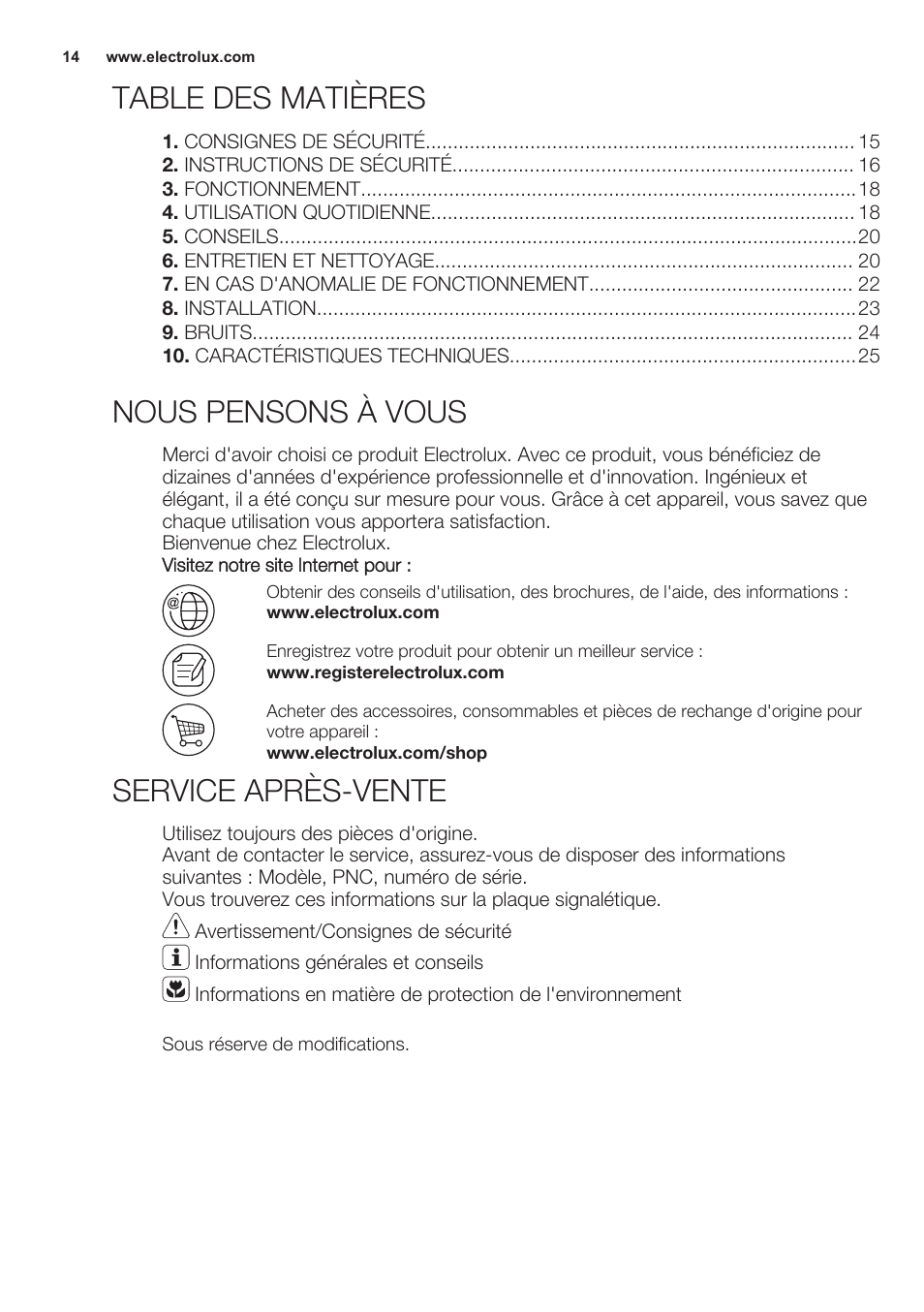 Electrolux ERN2301AOW User Manual | Page 14 / 68