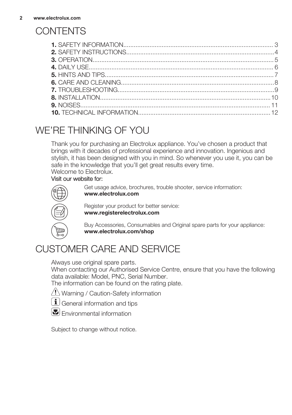 Electrolux ERN2301AOW User Manual | Page 2 / 68