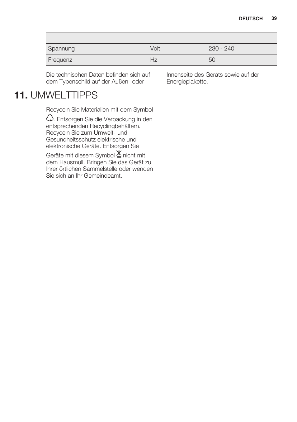 Umwelttipps | Electrolux ERN2301AOW User Manual | Page 39 / 68