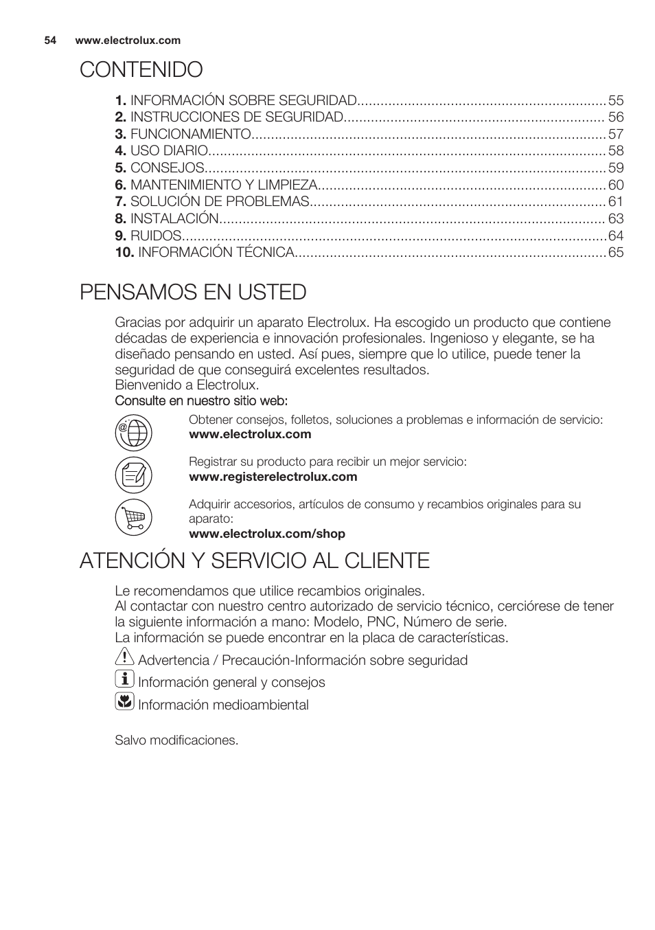 Electrolux ERN2301AOW User Manual | Page 54 / 68