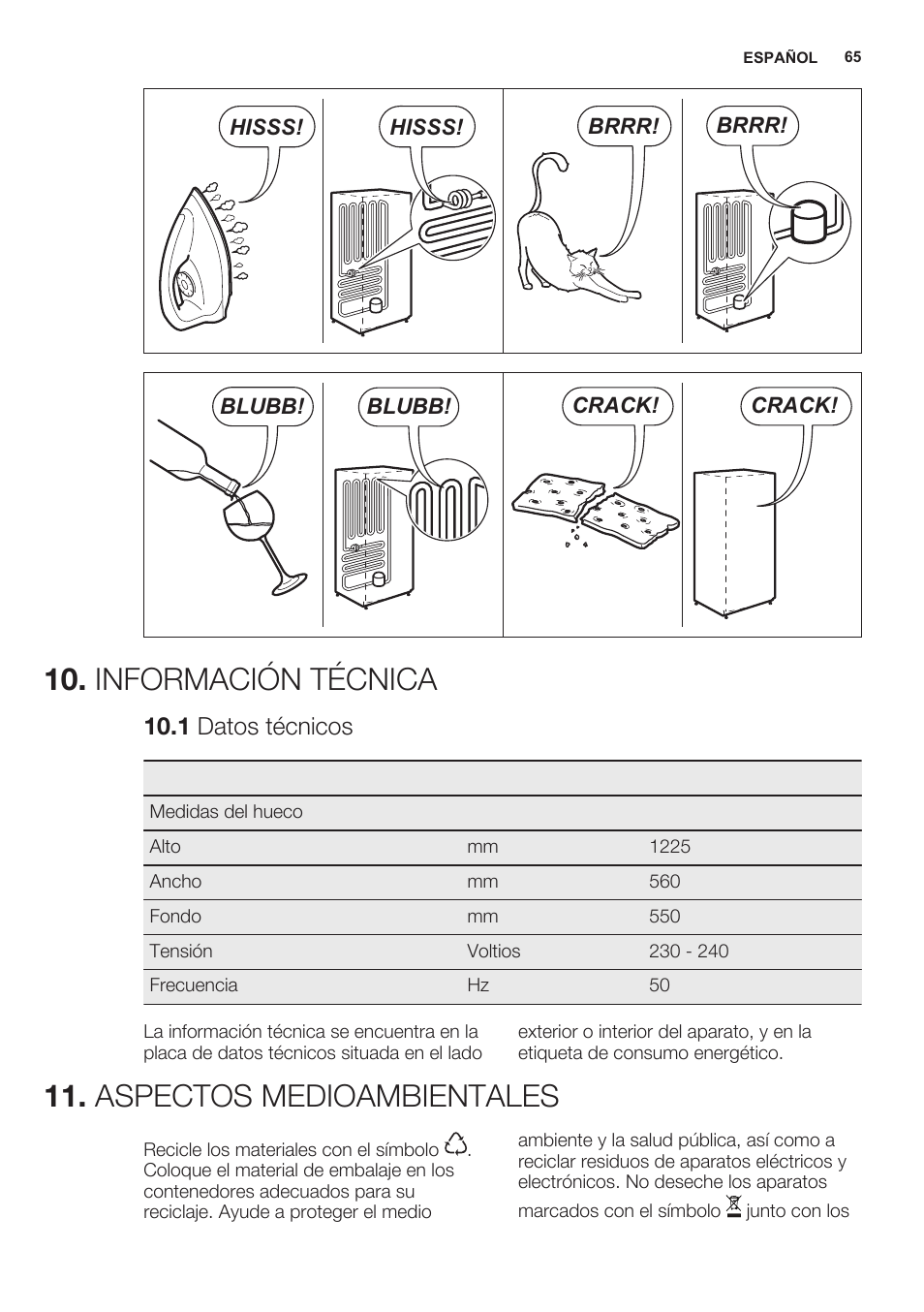 Información técnica, 1 datos técnicos, Aspectos medioambientales | Electrolux ERN2301AOW User Manual | Page 65 / 68