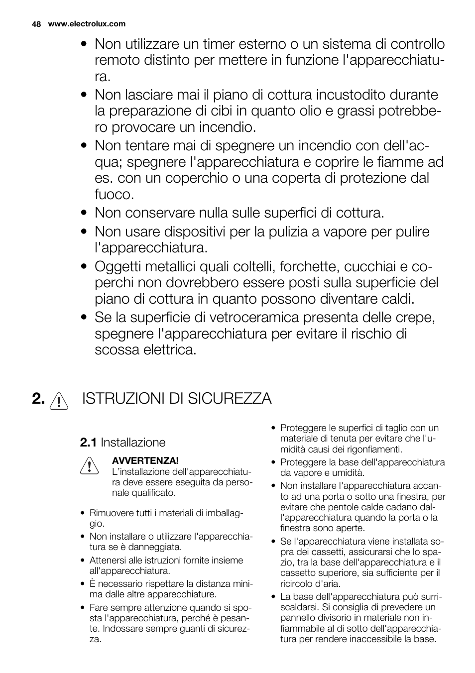 Istruzioni di sicurezza | Electrolux EHF6747FOK User Manual | Page 48 / 76