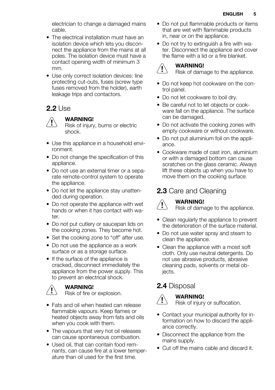 2 use, 3 care and cleaning, 4 disposal | Electrolux EHF6747FOK User Manual | Page 5 / 76