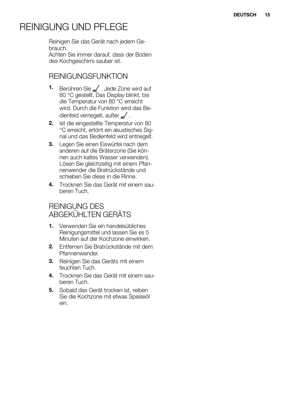 Reinigung und pflege, Reinigungsfunktion, Reinigung des abgekühlten geräts | Electrolux EQT4520BOG User Manual | Page 15 / 80