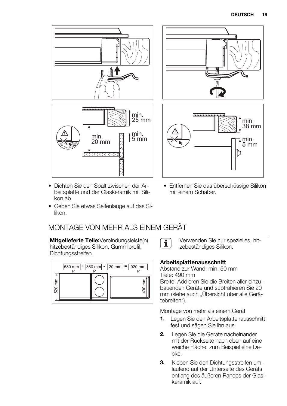 Montage von mehr als einem gerät | Electrolux EQT4520BOG User Manual | Page 19 / 80