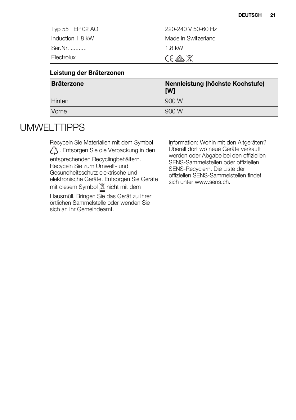 Umwelttipps | Electrolux EQT4520BOG User Manual | Page 21 / 80