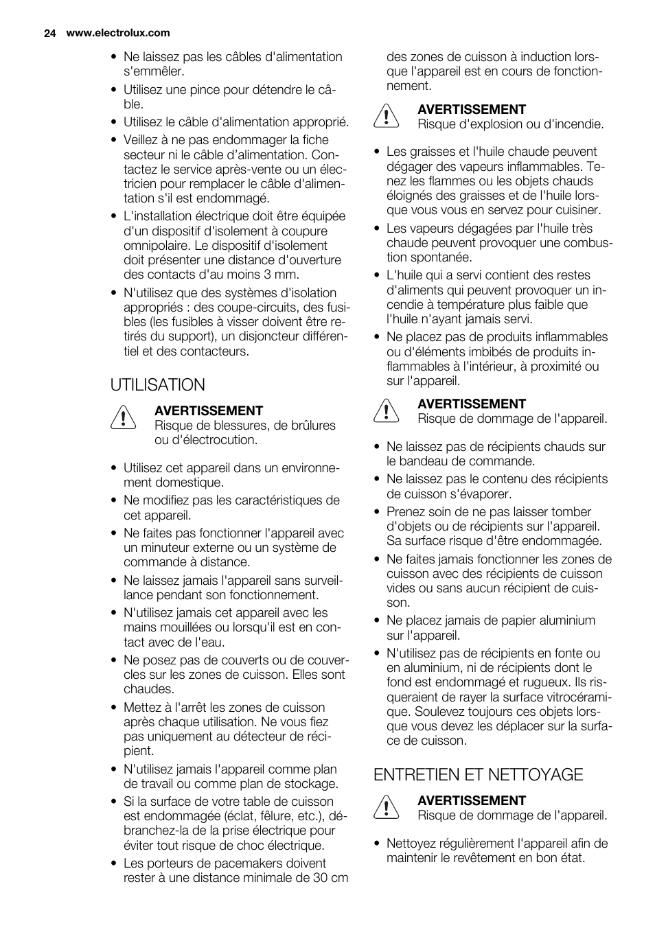 Utilisation, Entretien et nettoyage | Electrolux EQT4520BOG User Manual | Page 24 / 80