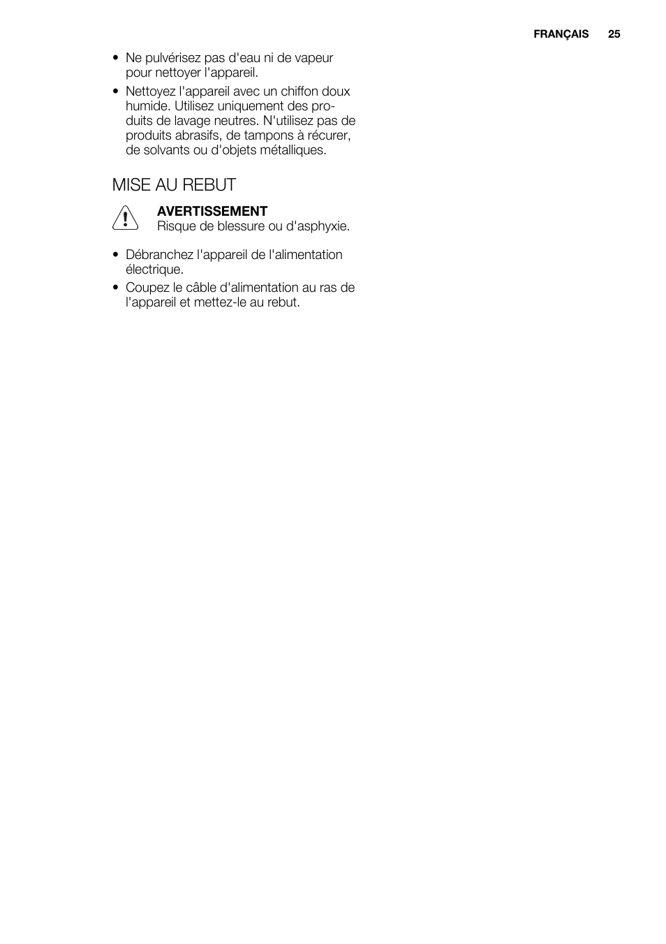 Mise au rebut | Electrolux EQT4520BOG User Manual | Page 25 / 80